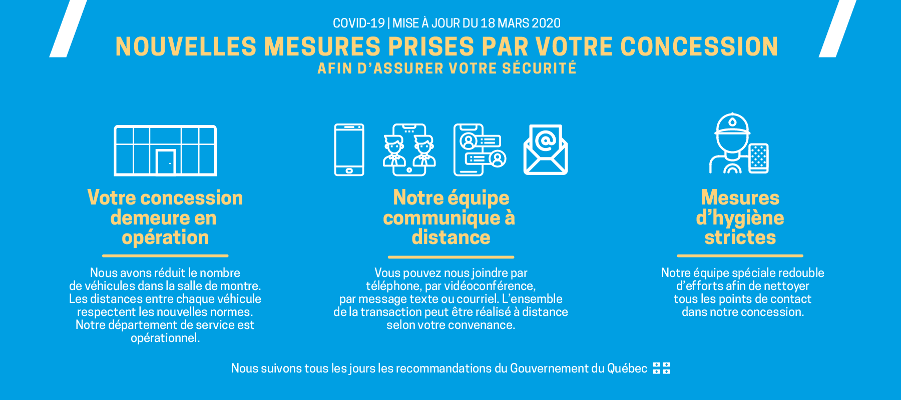 Nouvelles mesures prises par votre concessions pour le Covid-19.